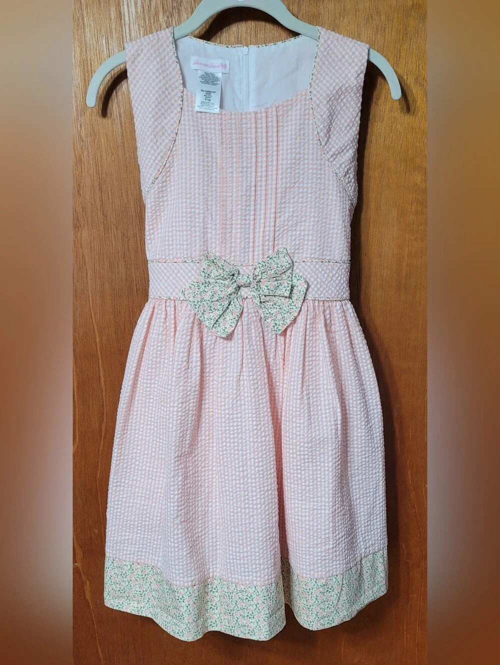 Bonnie Jean Girls Size 16 Peach Stripe Seersucker Ditsy Floral Dress (0962)